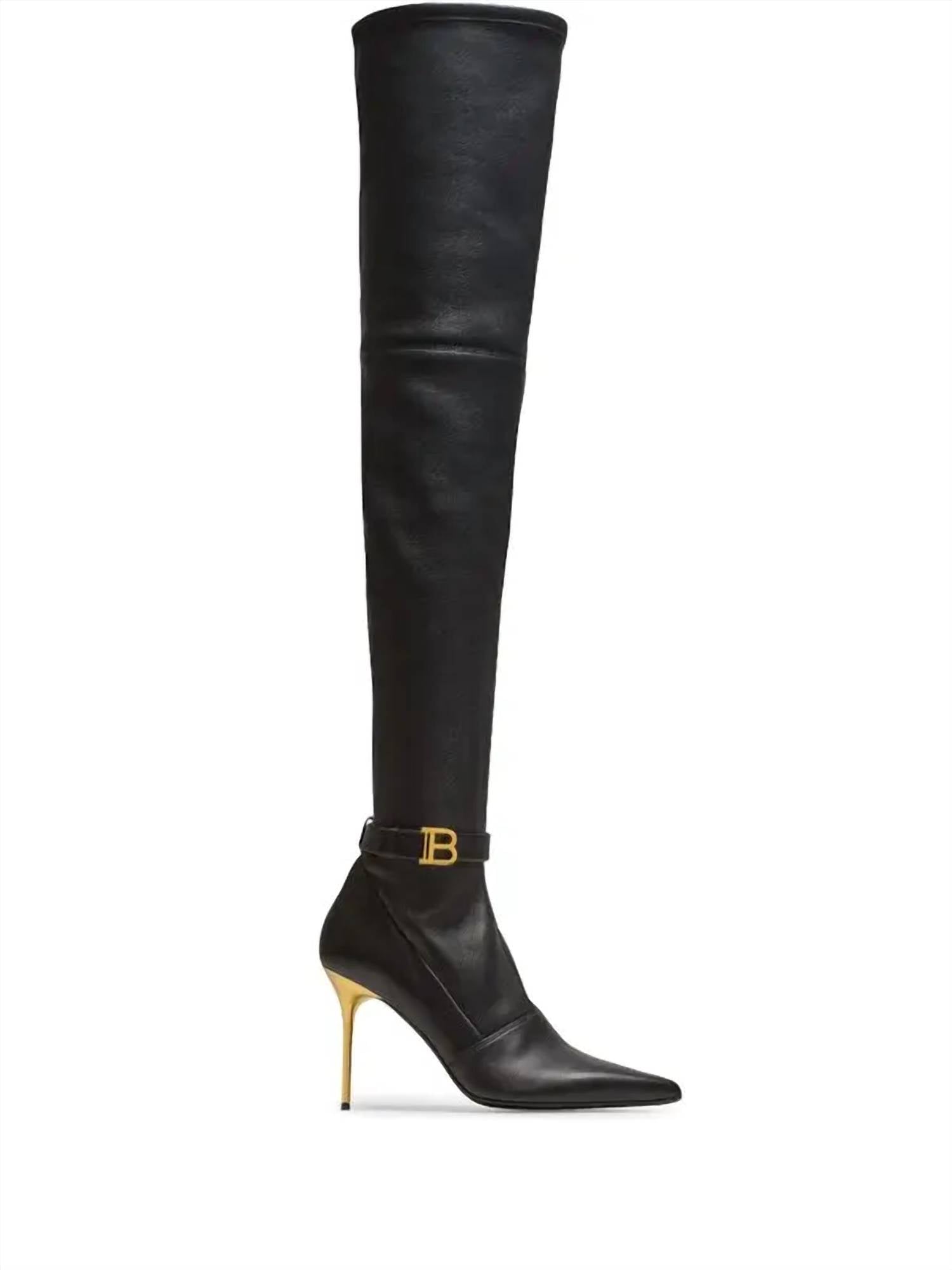 3cc8b32a-cdbf-40de-9b58-f95a30e143c5-upscale_15k-1500x1500-70 Balmain - Women's Raven 120mm Leather Over The Knee Stiletto Boots - Image 1