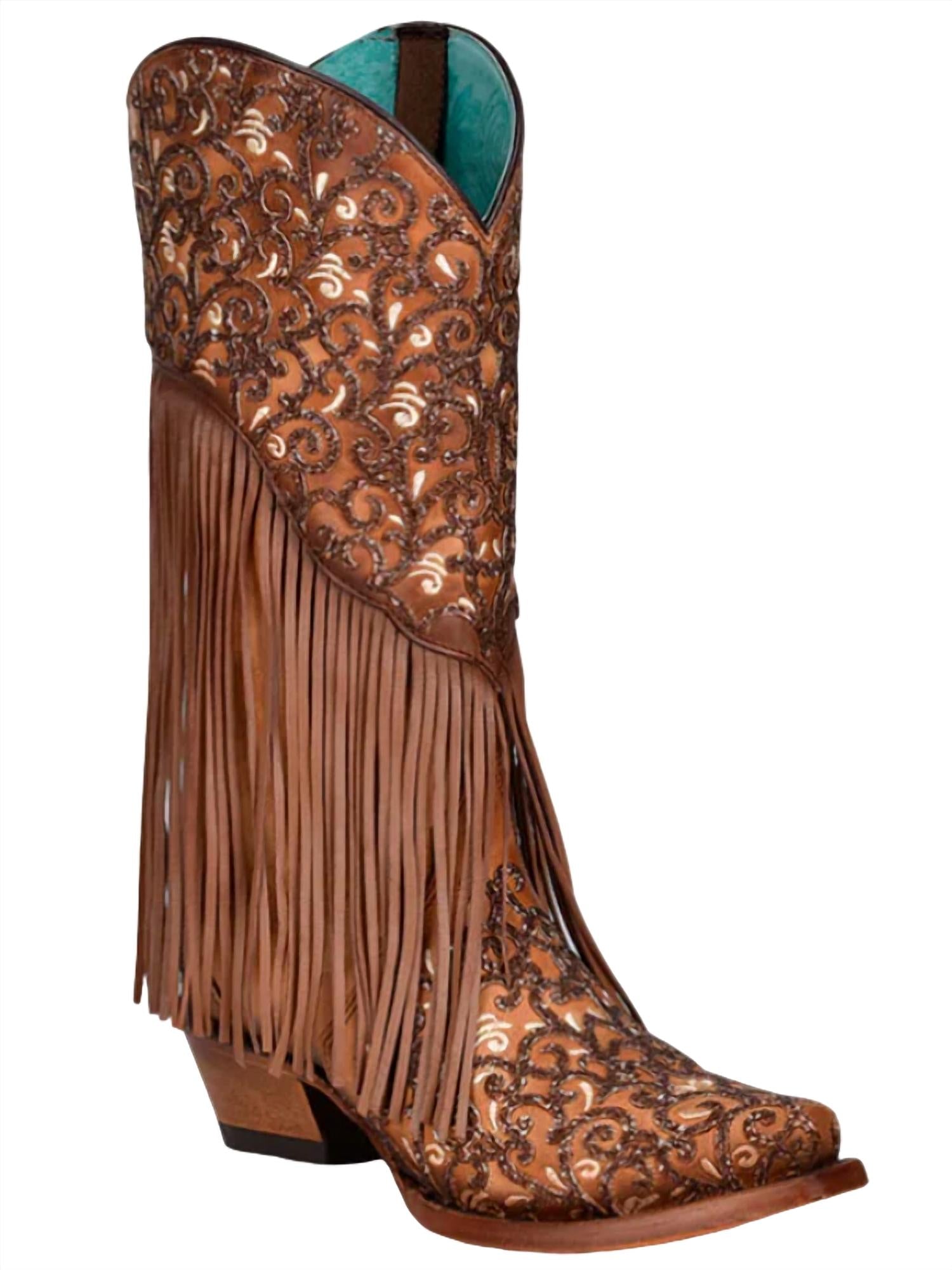 7c563e4c-ac15-4032-94e5-54c2c5c0675e-upscale_15k-1500x1500-1 Corral - Women's Overlay White Embroidery Lamb Fringe Snip Toe Cowboy Boot - Image 1