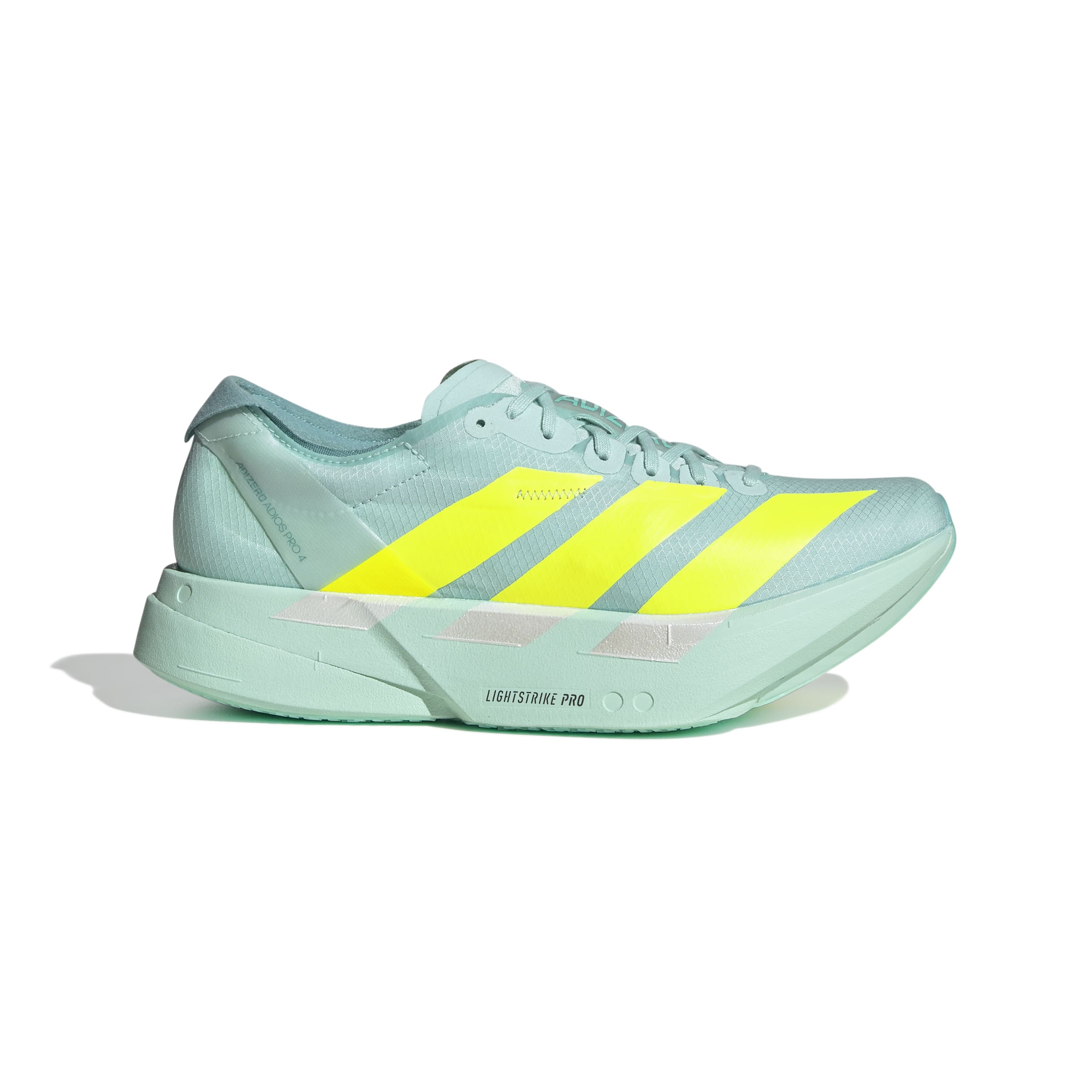 JR1243_1_FOOTWEAR_Photography_SideLateralCenterView_white Women's Adizero Adios Pro 4 (SEFLAQ/LUCLEM/MINTON) - Image 1