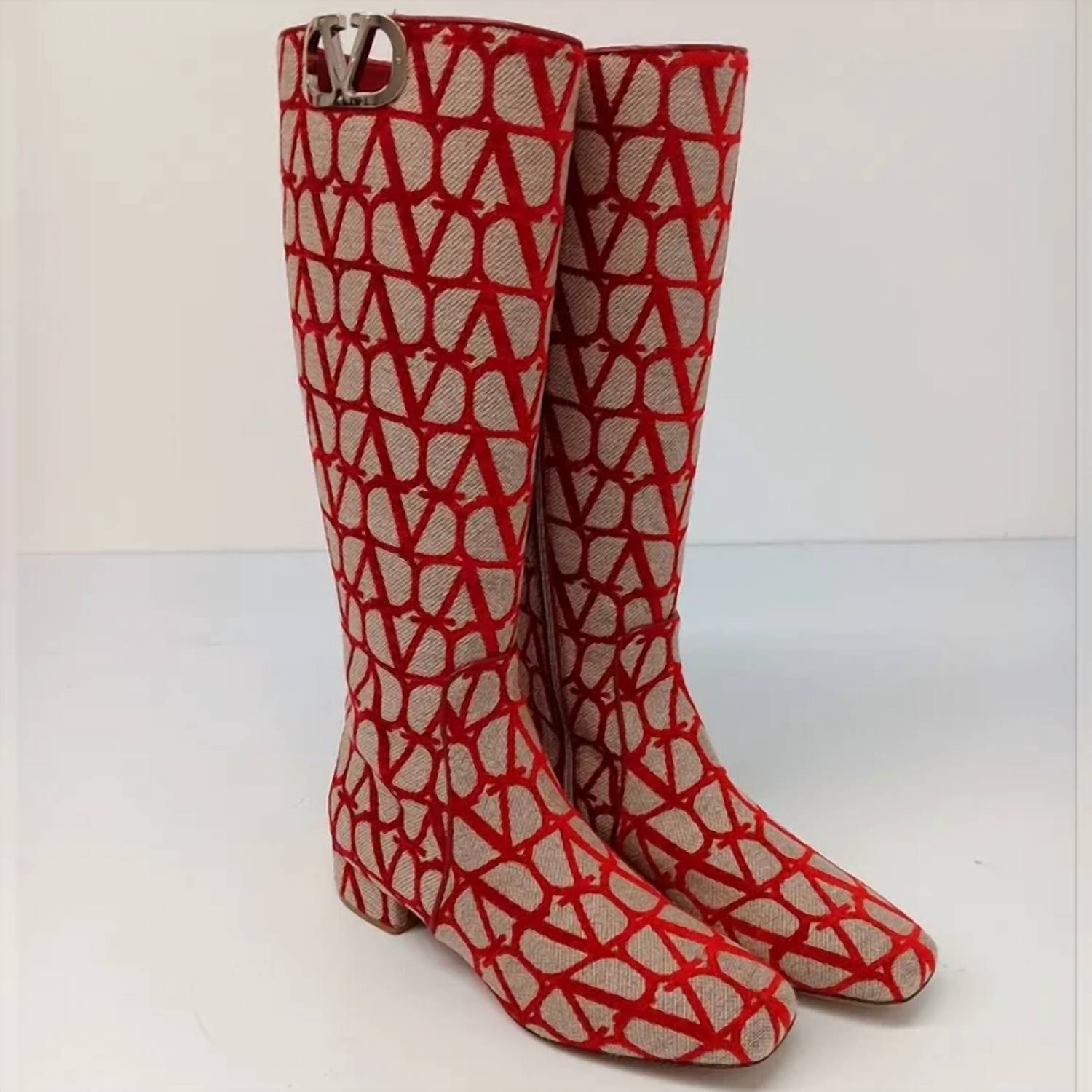 ad803438-a07c-4223-8985-e613af9b4ac8-upscale_15k-1500x1500-70 Valentino Garavani - Women's Toile Iconographe Vlogo Knee Hi Boots - Image 1