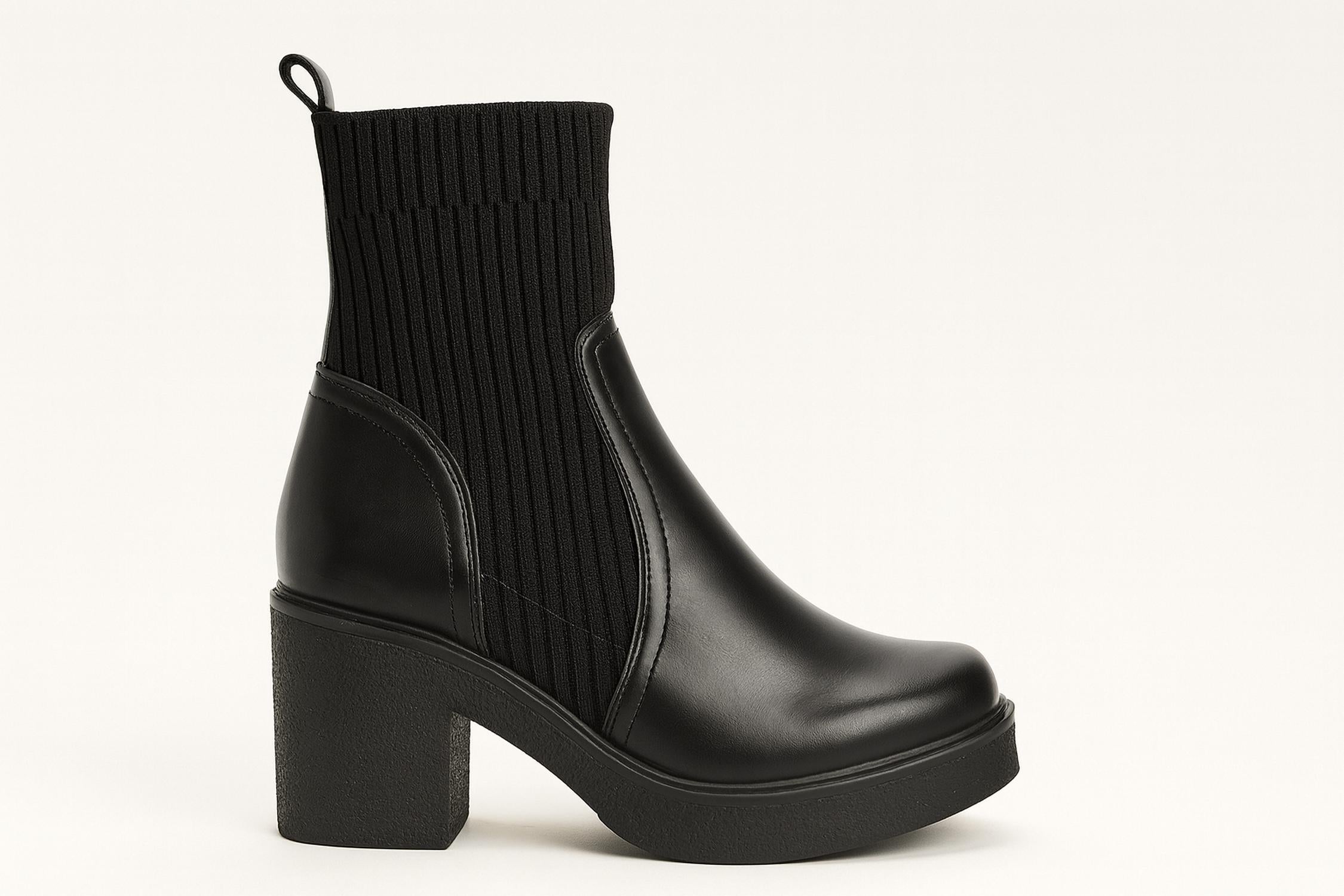 d7875acd-9bde-49a8-954f-9839b0f5e8fa-upscale_15k-1500x1500-1 Everglades - Women's Leather & Knit Stretch Ankle Platform Boots - Image 1