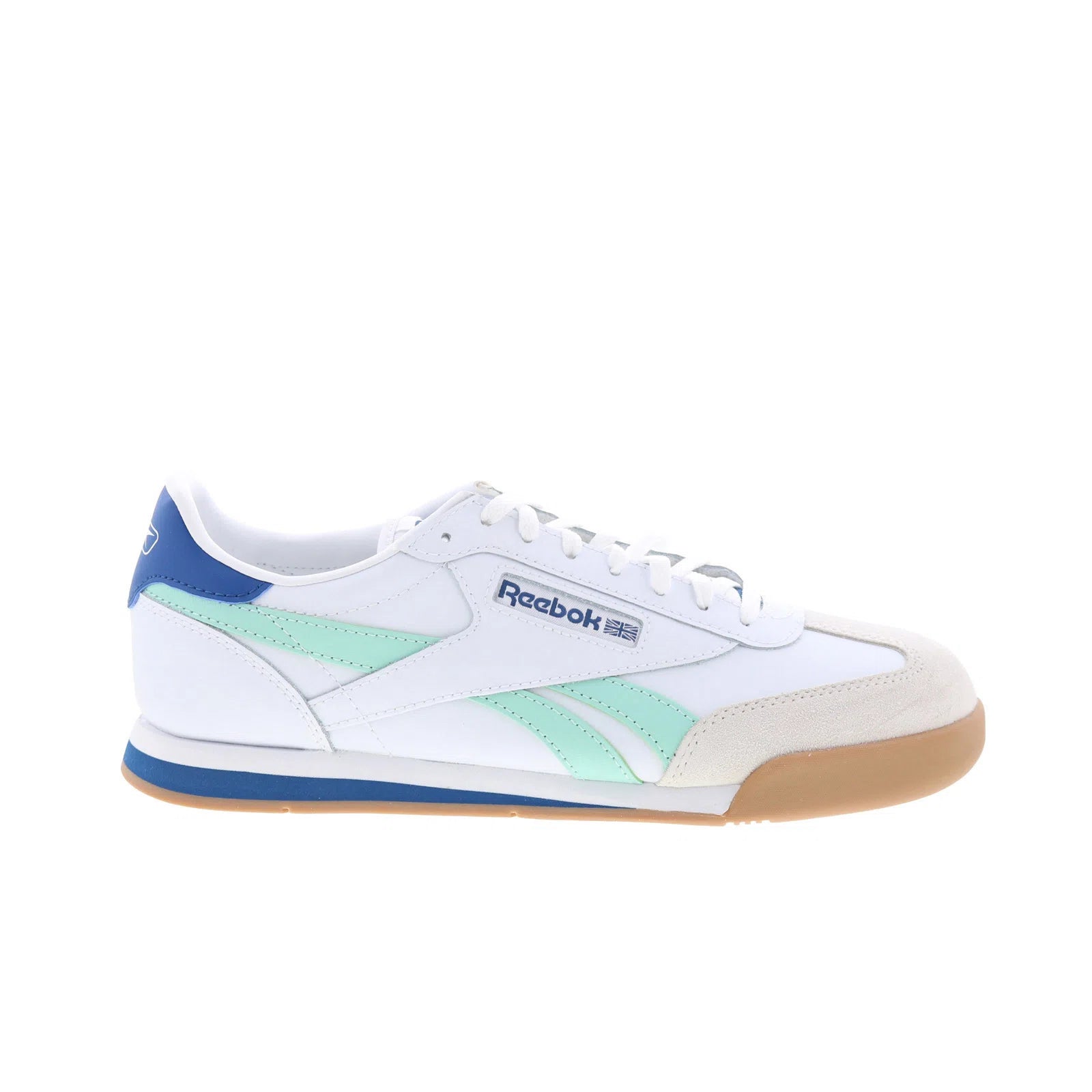 100209322_campio_xt_white_blue_aqua_reshoot_01_4169e345-47ef-4334-b1e0-c0055453320e Reebok Campio XT Mens White Leather Lace Up Lifestyle Sneakers Shoes - Image 1