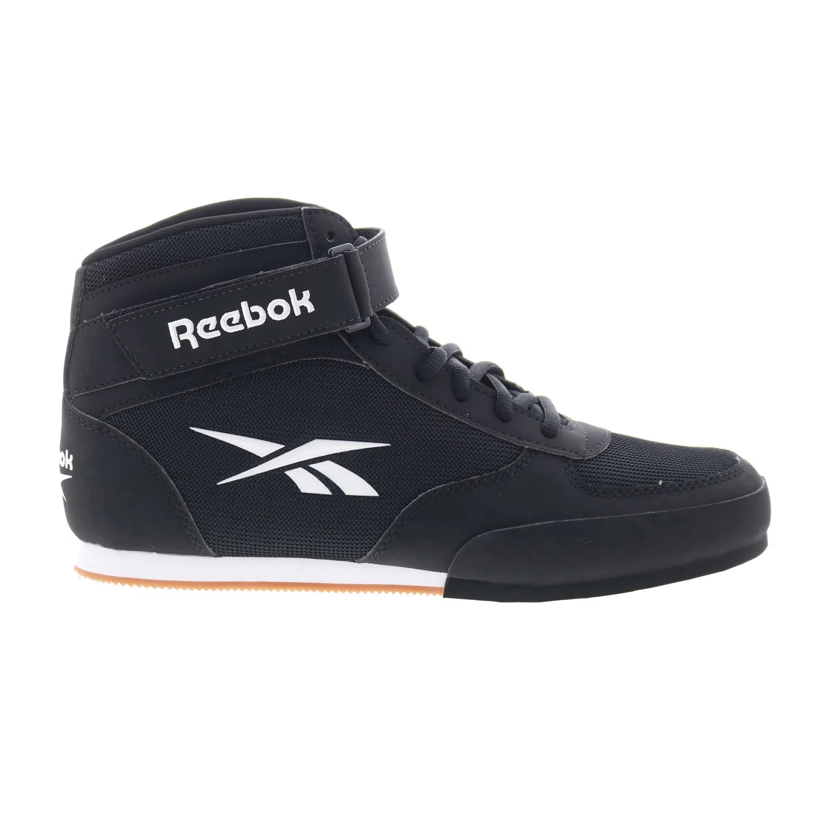 100220803_boxing_mid_black_white_reshoot_01 Reebok Boxing Mid Mens Black Synthetic Lace Up Athletic Boxing Shoes - Image 1