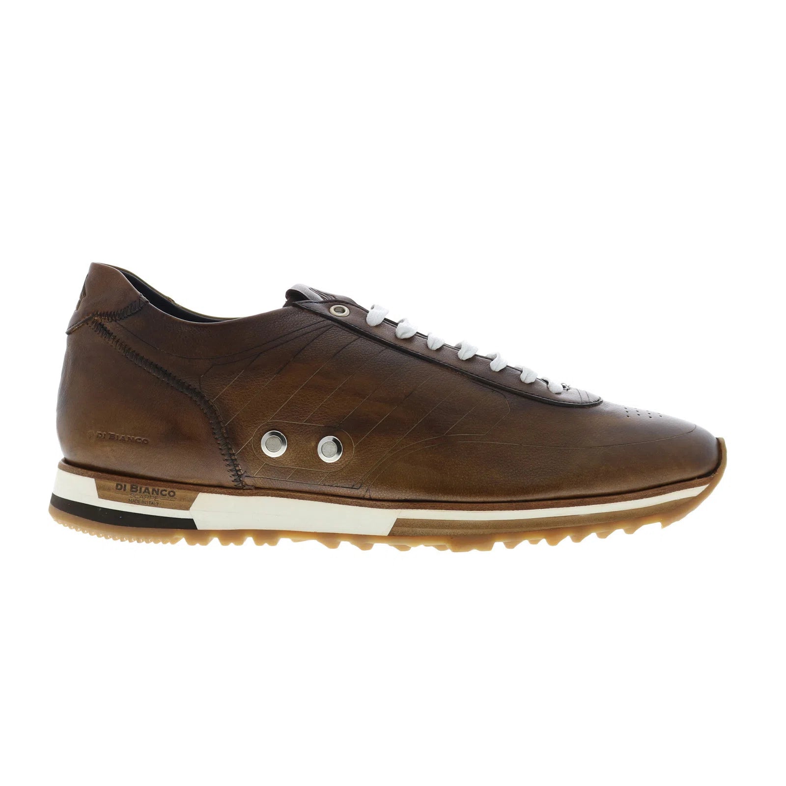 daytona-laser_reverse_sombrero_reshoot_01 Di Bianco Daytona Laser Sella Mens Brown Leather Lifestyle Sneakers Shoes - Image 1