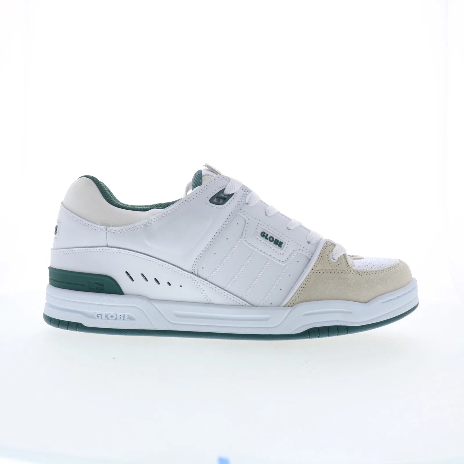 fusion_gbfus_whitegreen_01 Globe Fusion GBFUS Mens White Leather Lace Up Skate Inspired Sneakers Shoes - Image 1